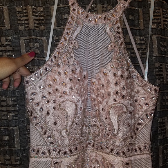 Blush/pink halter top embellished gown - Picture 2 of 8